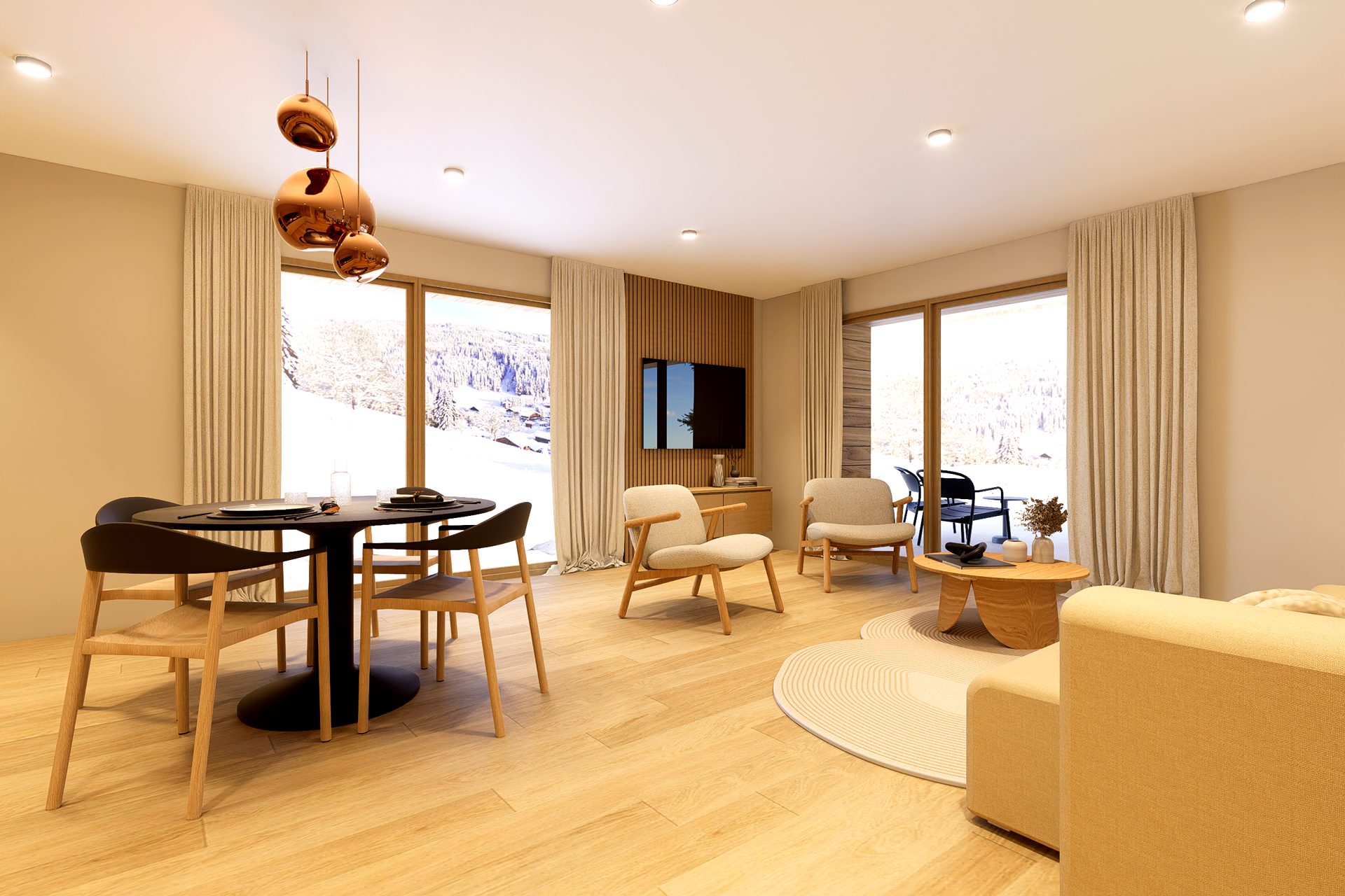 Appartement T3 avec terrasse et vue village et pistes