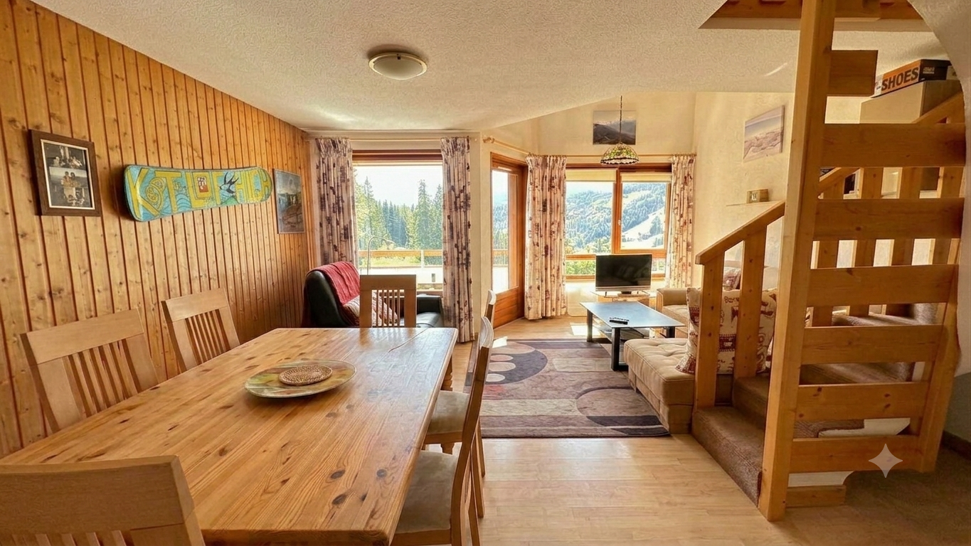 Vue, soleil et skis aux pieds